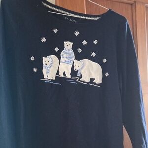 Talbots Navy Blue Long Sleeve Shirt with Polar Bear Motif